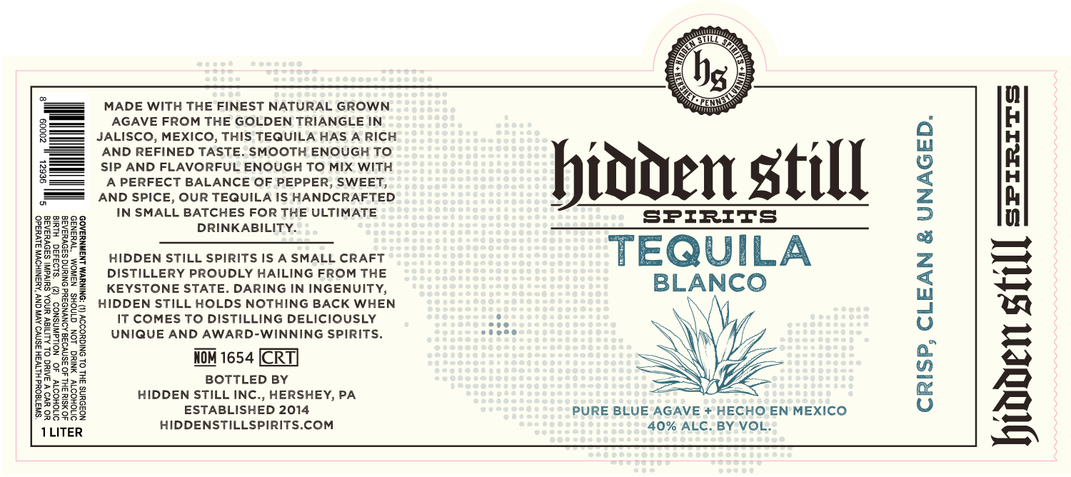 TABC label artwork for Hidden Still Spirits Blanco Tequila