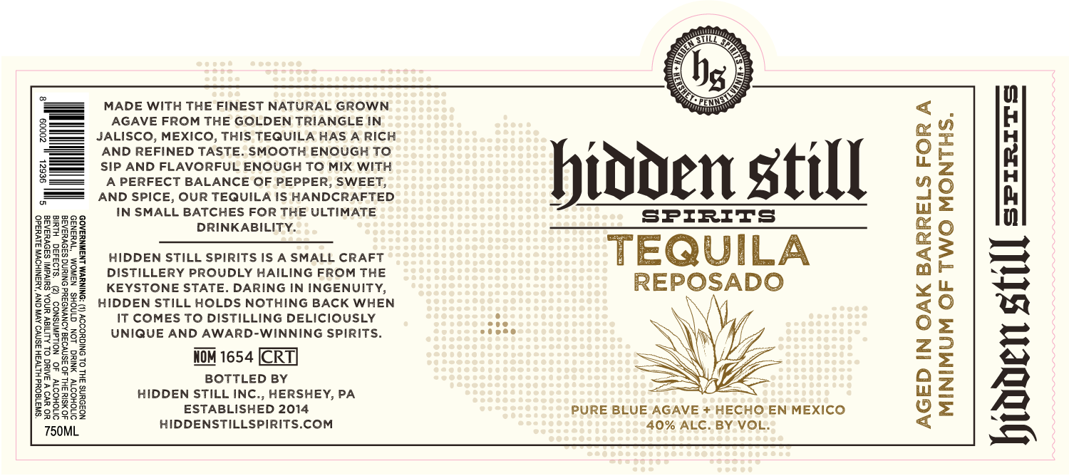 TABC label artwork for Hidden Still Spirits Reposado Tequila