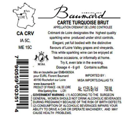 TABC label artwork for DOMAINE DES BAUMARD CARTE TURQUOISE BRUT