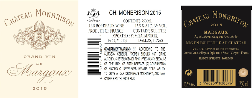 TABC label artwork for CHATEAU MONBRISON MARGAUX