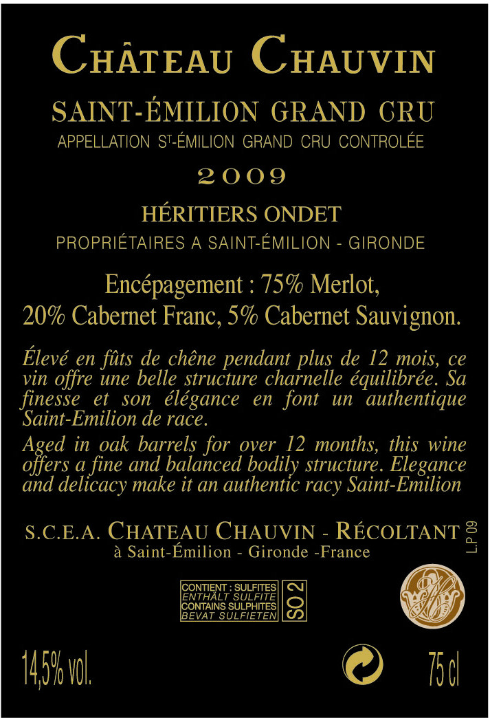 TABC label artwork for CH CHAUVIN SAINT EMILION
