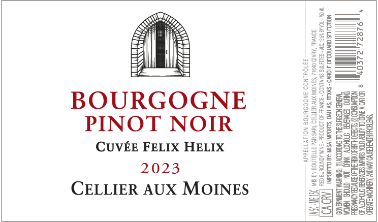 TABC label artwork for CELLIER AUX MOINES CUVEE FELIX HELIX PINOT NOIR