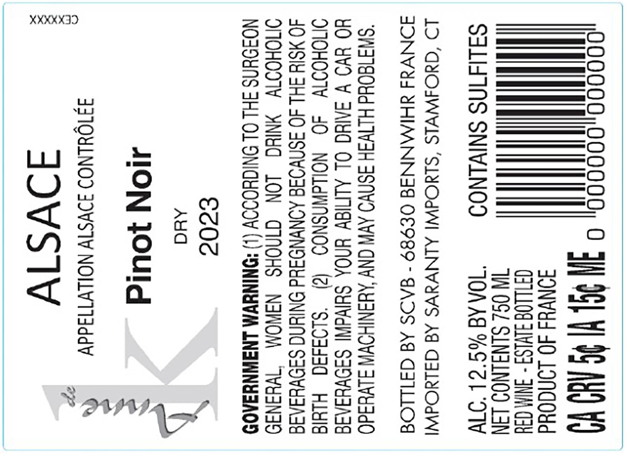 TABC label artwork for Anne De K Pinot Noir