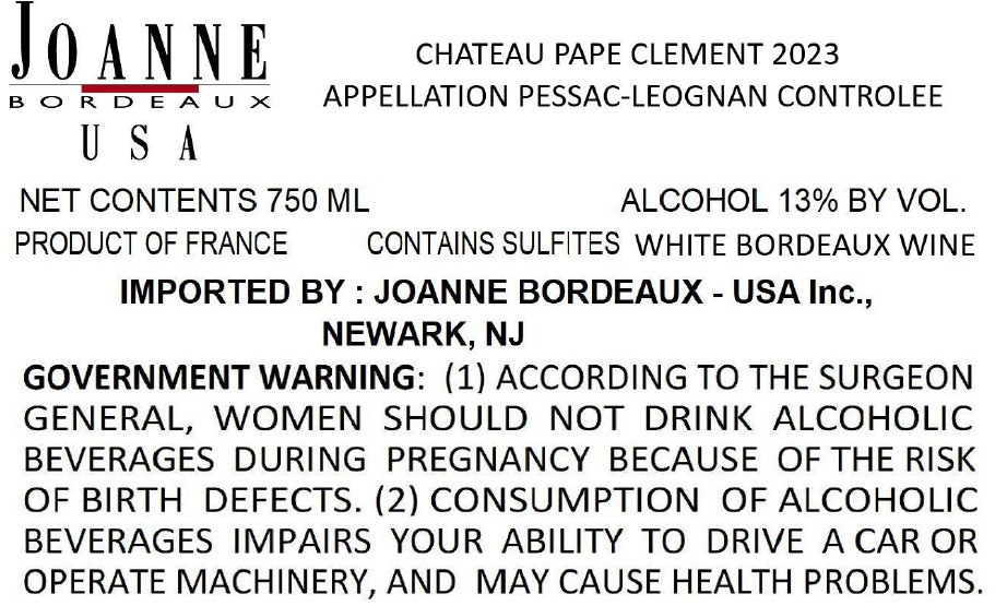 TABC label artwork for Chateau Pape Clement Blanc Pessac