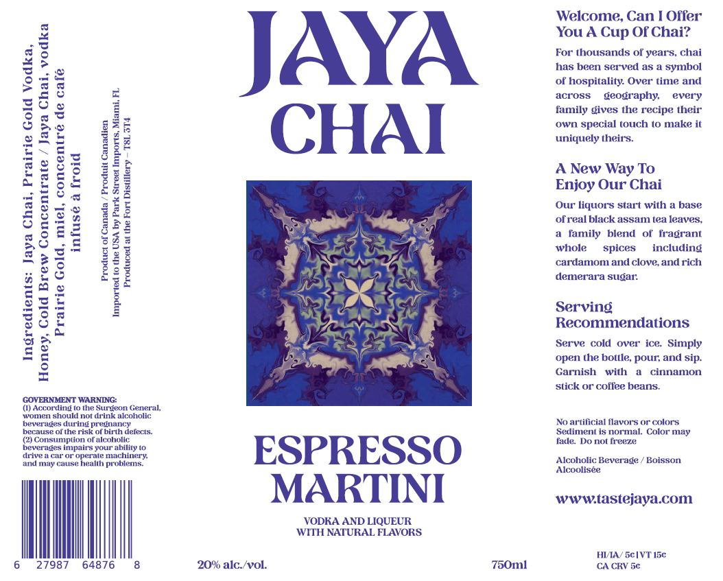 TABC label artwork for Jaya Chai Espresso Martini Vodka And Liqueur