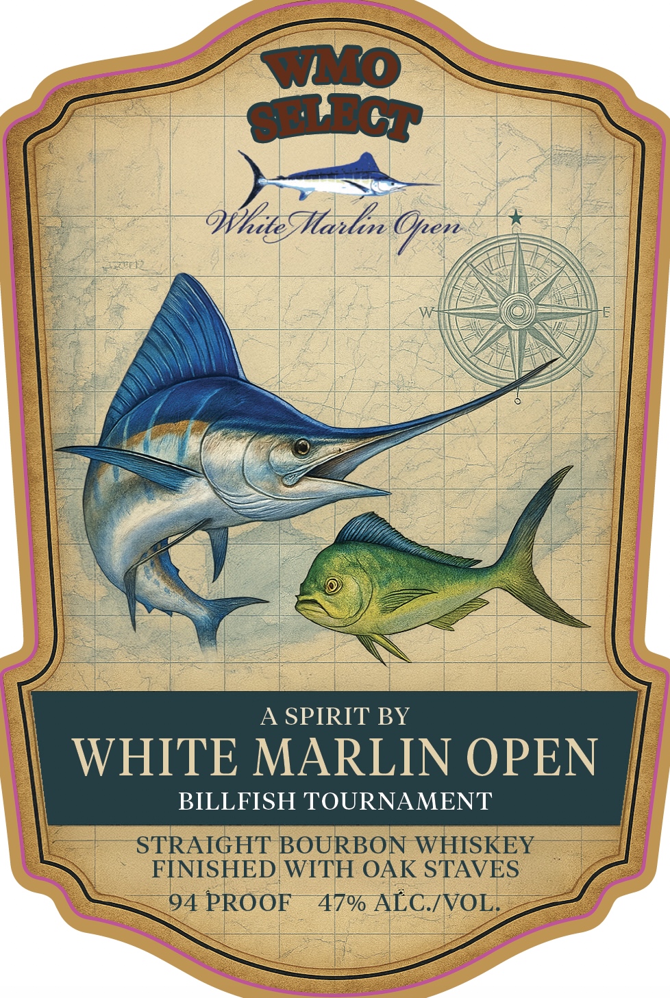 TABC label artwork for WMO Select White Marlin Open Straight Bourbon Whiskey
