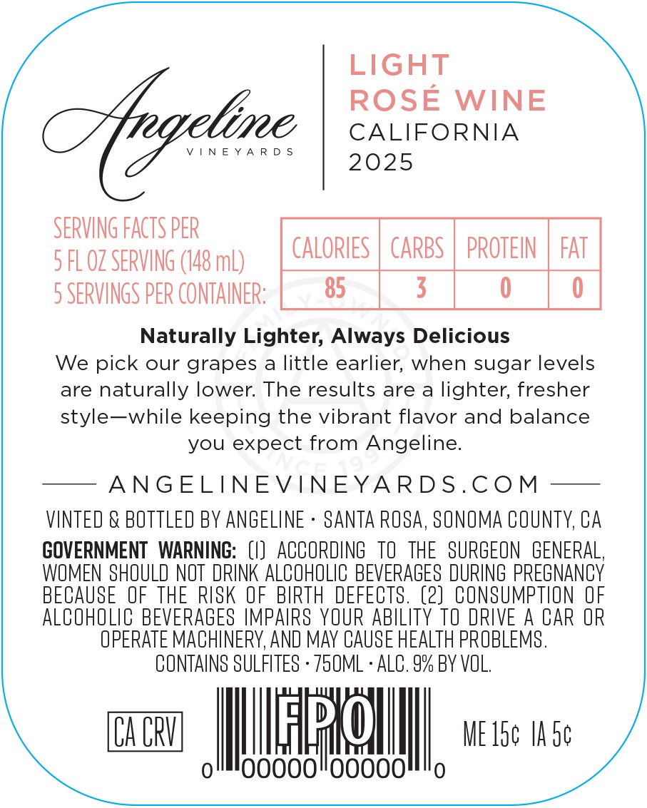 TABC label artwork for ANGELINE VINEYARDS ROSE LIGHT