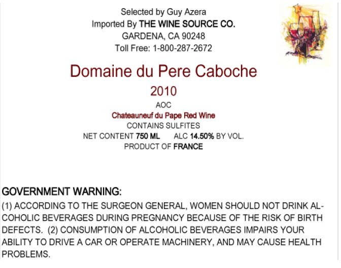 TABC label artwork for DOMAINE DU PERE CABOCHE CHATEAUNEUF DU PAPE RED