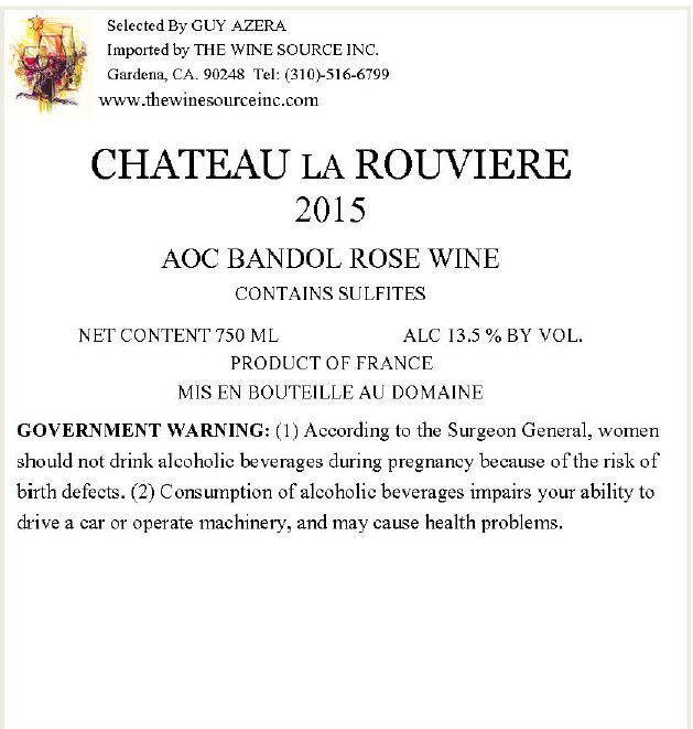 TABC label artwork for CHATEAU LA ROUVIERE BANDOL ROSE