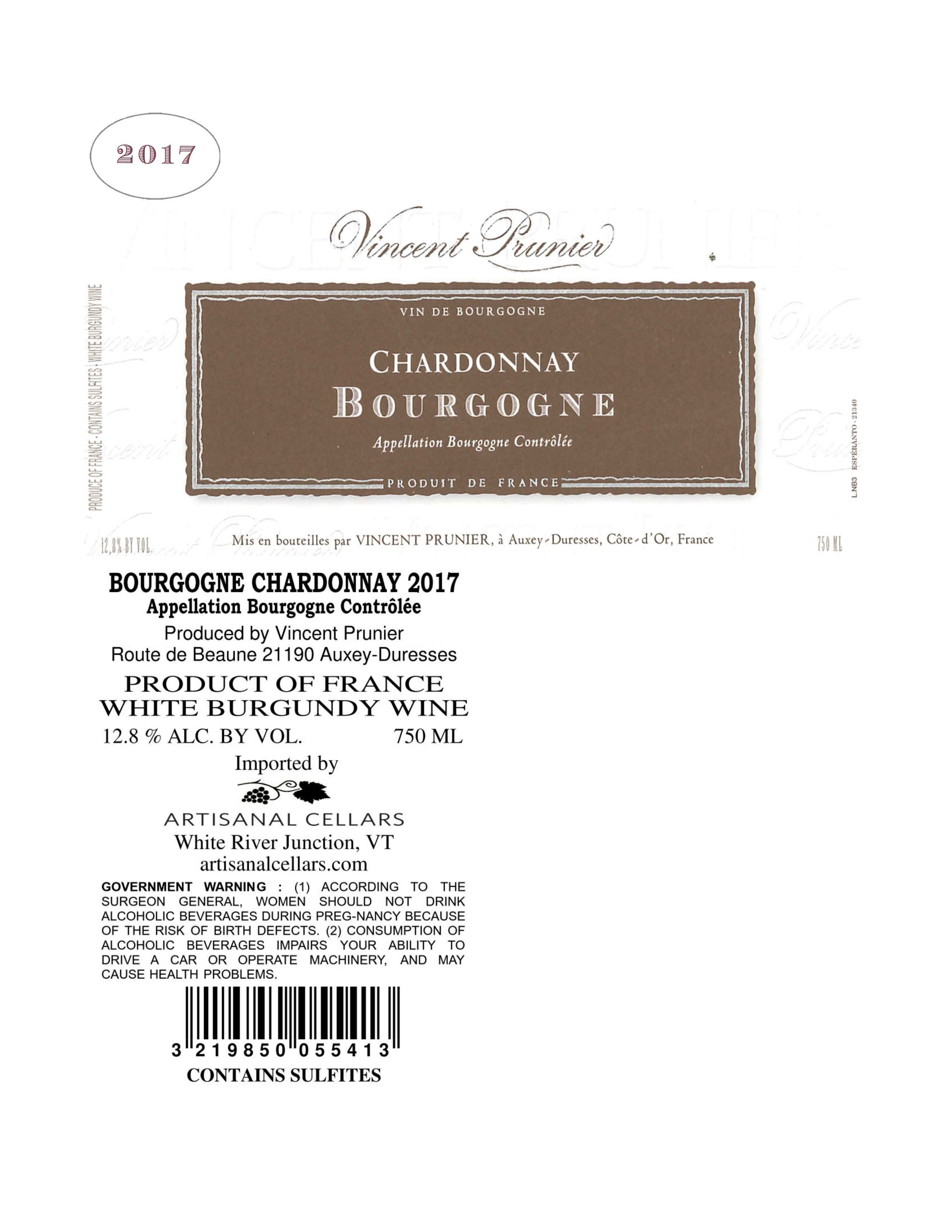 TABC label artwork for Vincent Prunier Bourgogne Chardonnay