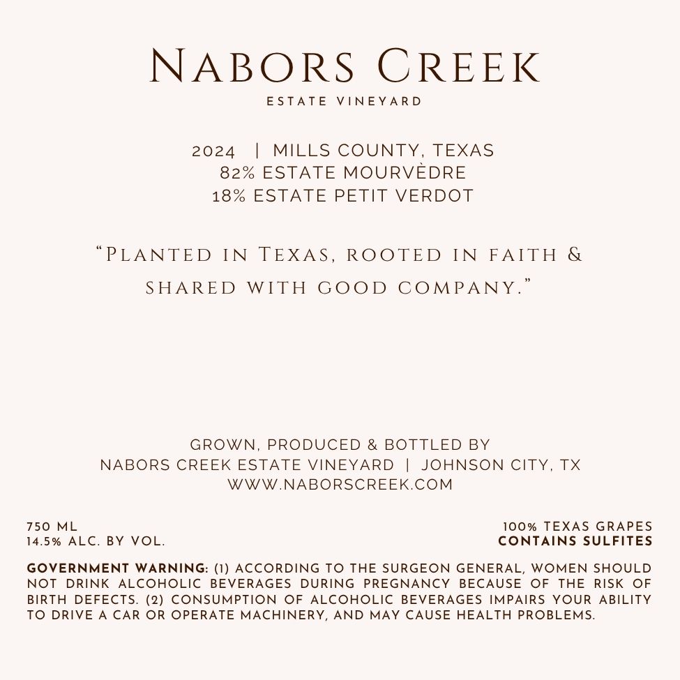 TABC label artwork for Nabors Creek Estate Vineyard Mourvèdre