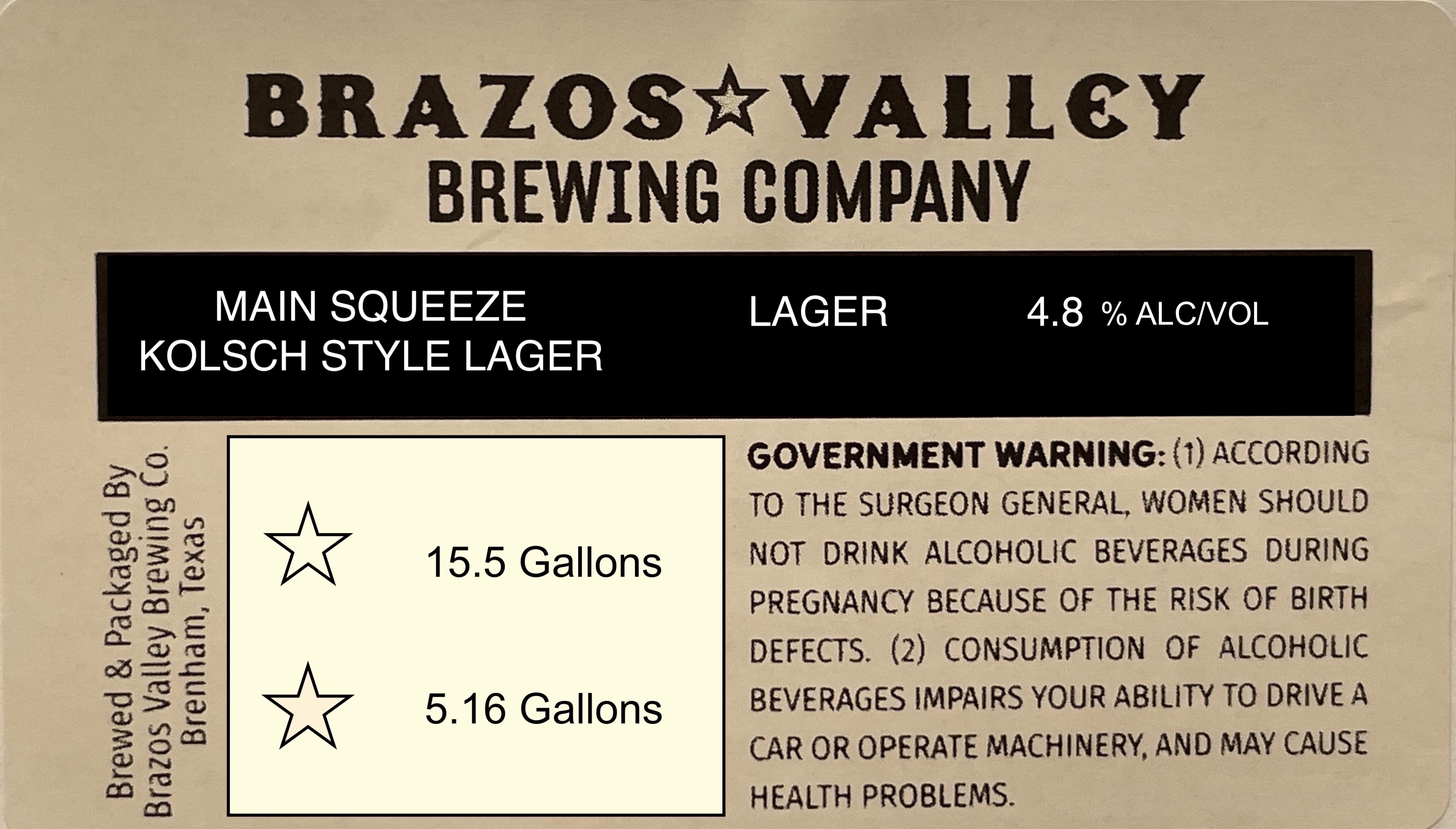 TABC label artwork for Main Squeeze Kolsch Syle Lager