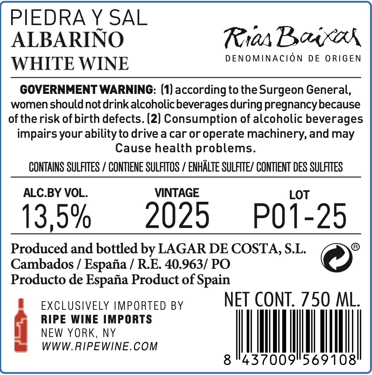 TABC label artwork for Lagar de Costa Piedra y Sal Albarino