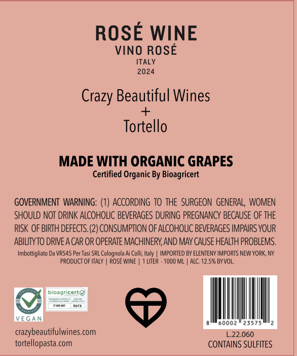 TABC label artwork for Bella Pazza Rose Tortello