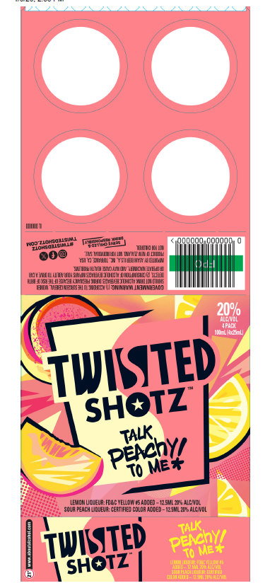 TABC label artwork for Twisted Shotz Talk Peachy To Me
