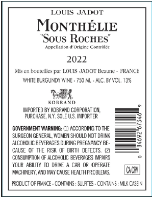 TABC label artwork for Louis Jadot Monthelie Blanc