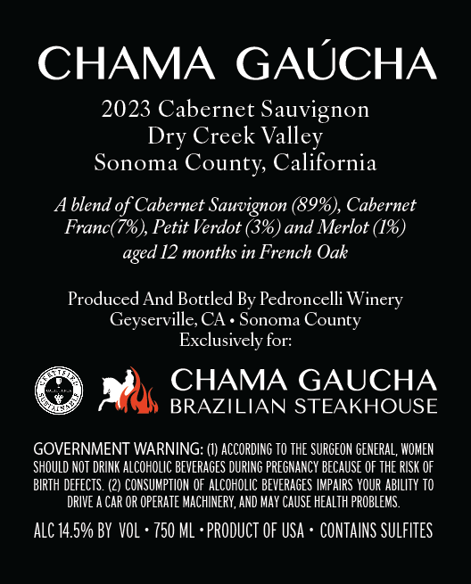 TABC label artwork for Chama Gaucha Cabernet Sauvignon Vintage 2023 California