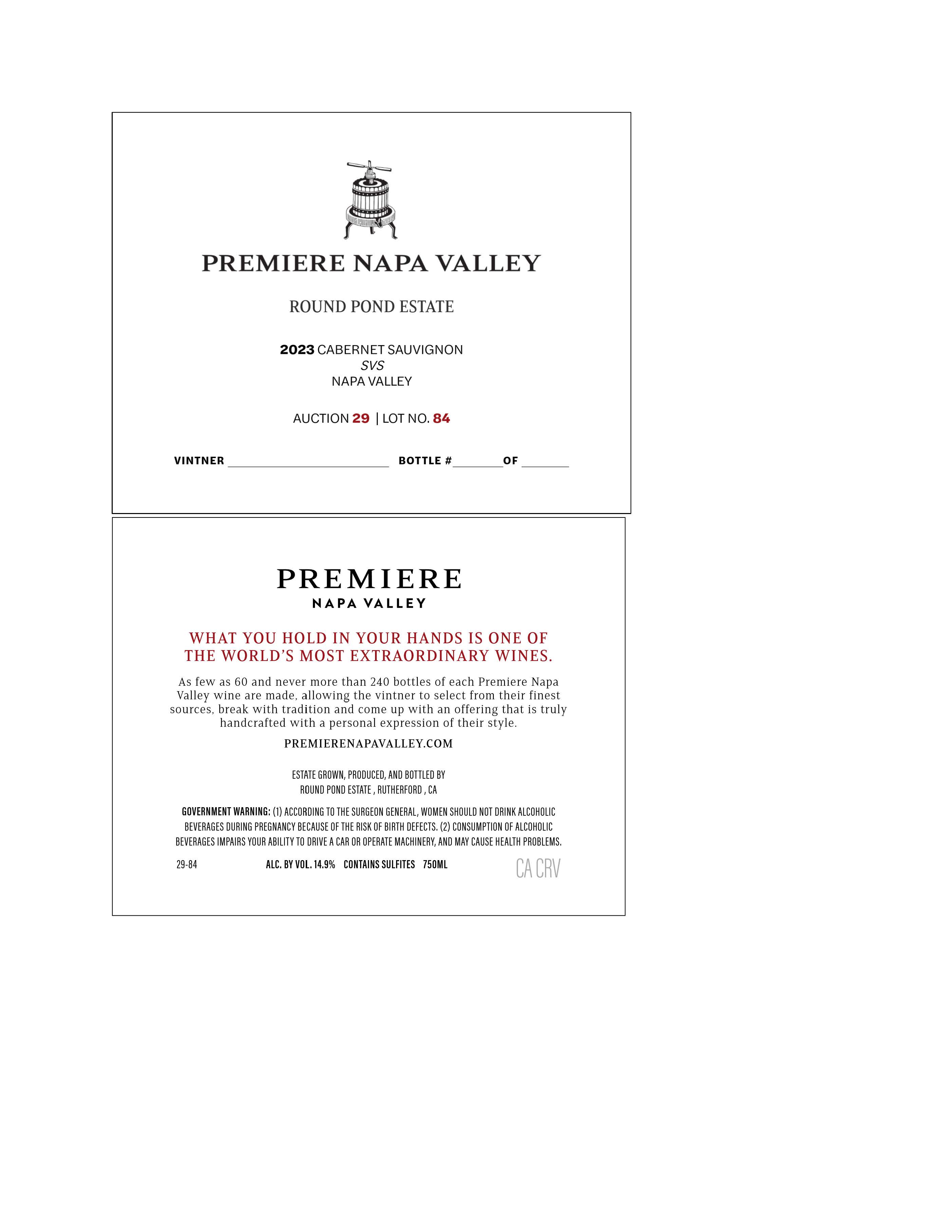 TABC label artwork for Premiere Napa Valley Round Pond Estate Cabernet Sauvignon