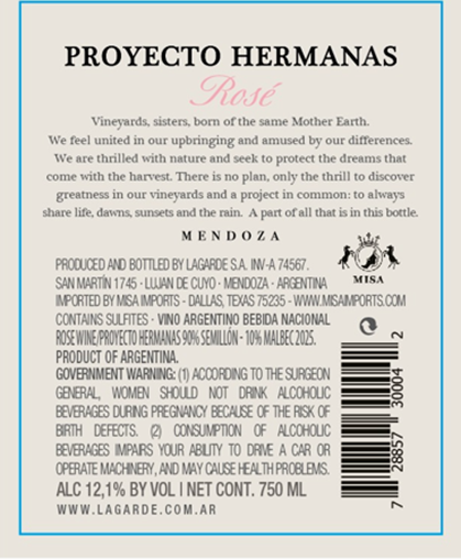 TABC label artwork for PROYECTO HERMANAS ROSE