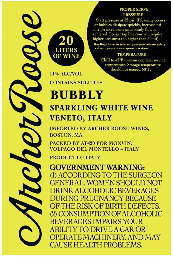 TABC label artwork for Archer Roose Bubbly