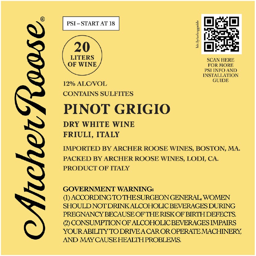 TABC label artwork for Archer Roose Pinot Grigio 20L