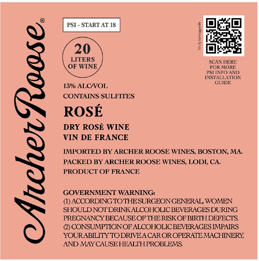 TABC label artwork for Archer Roose Rose 20L