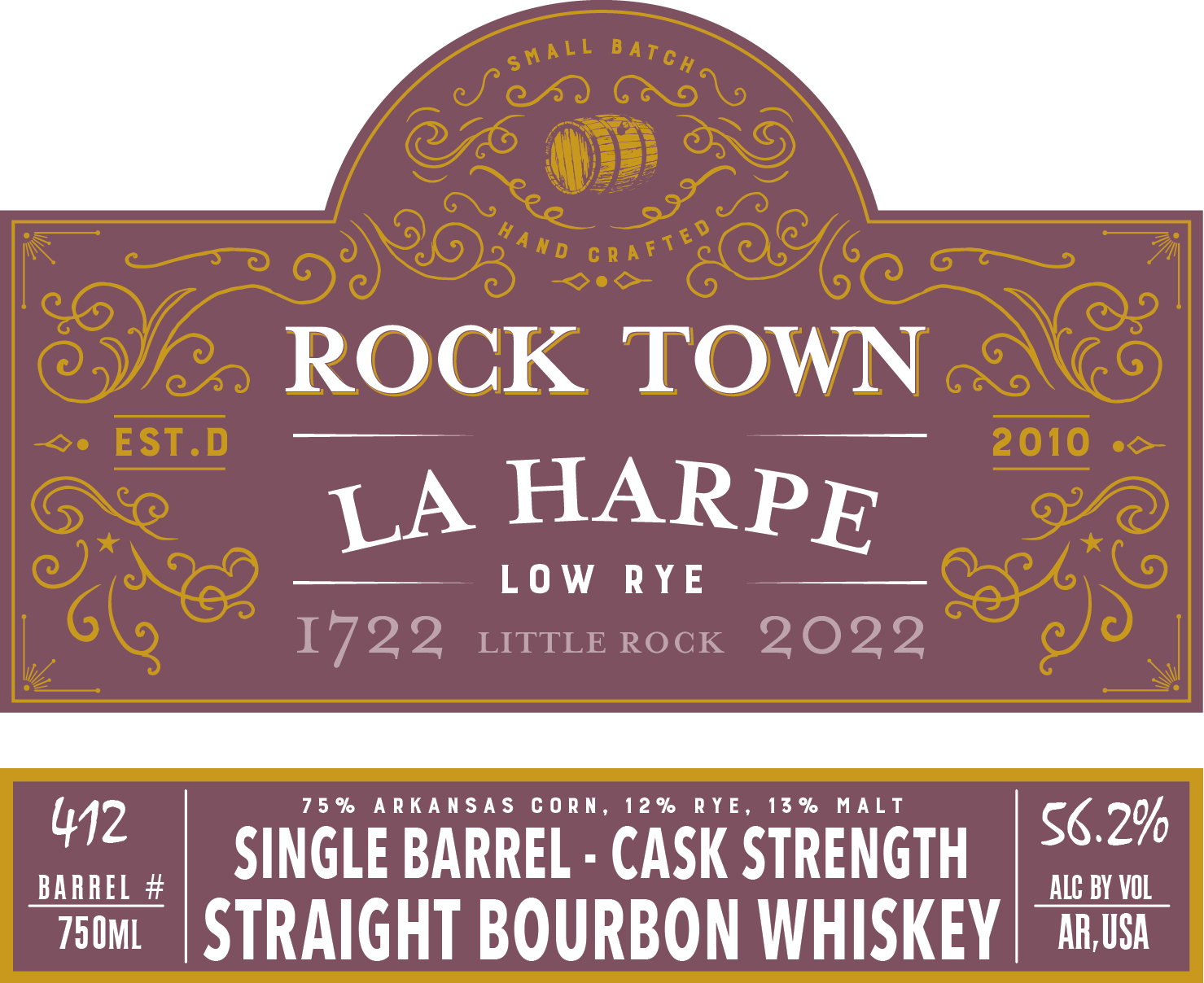 TABC label artwork for Rock Town Single Barrel Low Rye Bourbon Whiskey