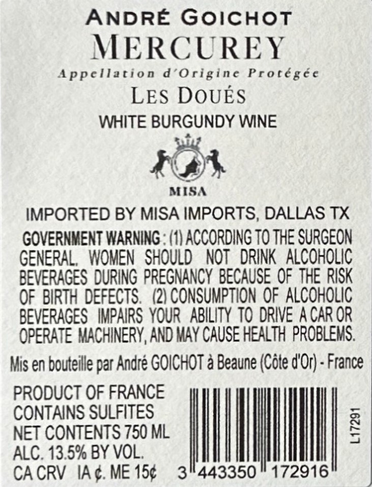 TABC label artwork for ANDRE GOICHOT LES DOUES