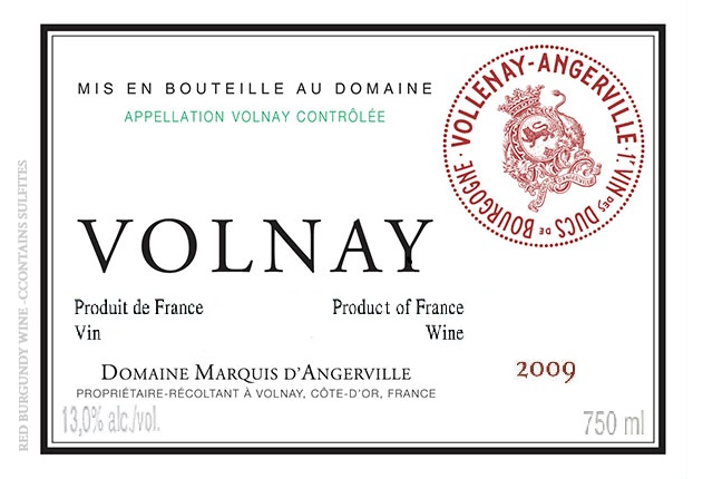 TABC label artwork for DOMAINE MARQUIS D'ANGERVILLE VOLNAY