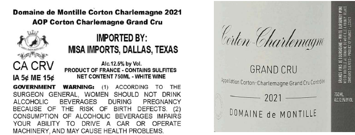 TABC label artwork for DOMAINE DE MONTILLE CORTON-CHARLEMAGNE
