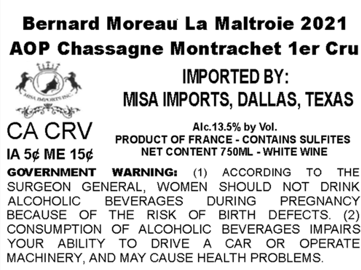 TABC label artwork for BERNARD MOREAU LA MALTROIE