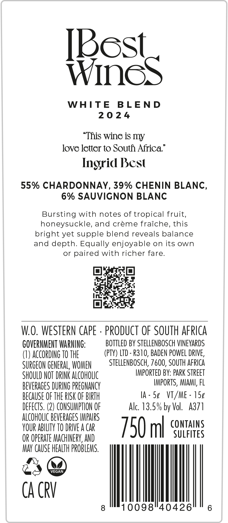 TABC label artwork for IBest Wines White Blend 2024
