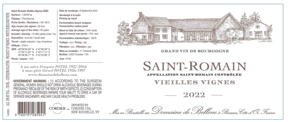 TABC label artwork for Domaine de Bellene Saint Romain White Wine