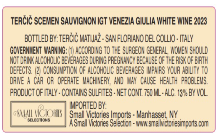 TABC label artwork for Tercic Scemen Sauvignon Blanc
