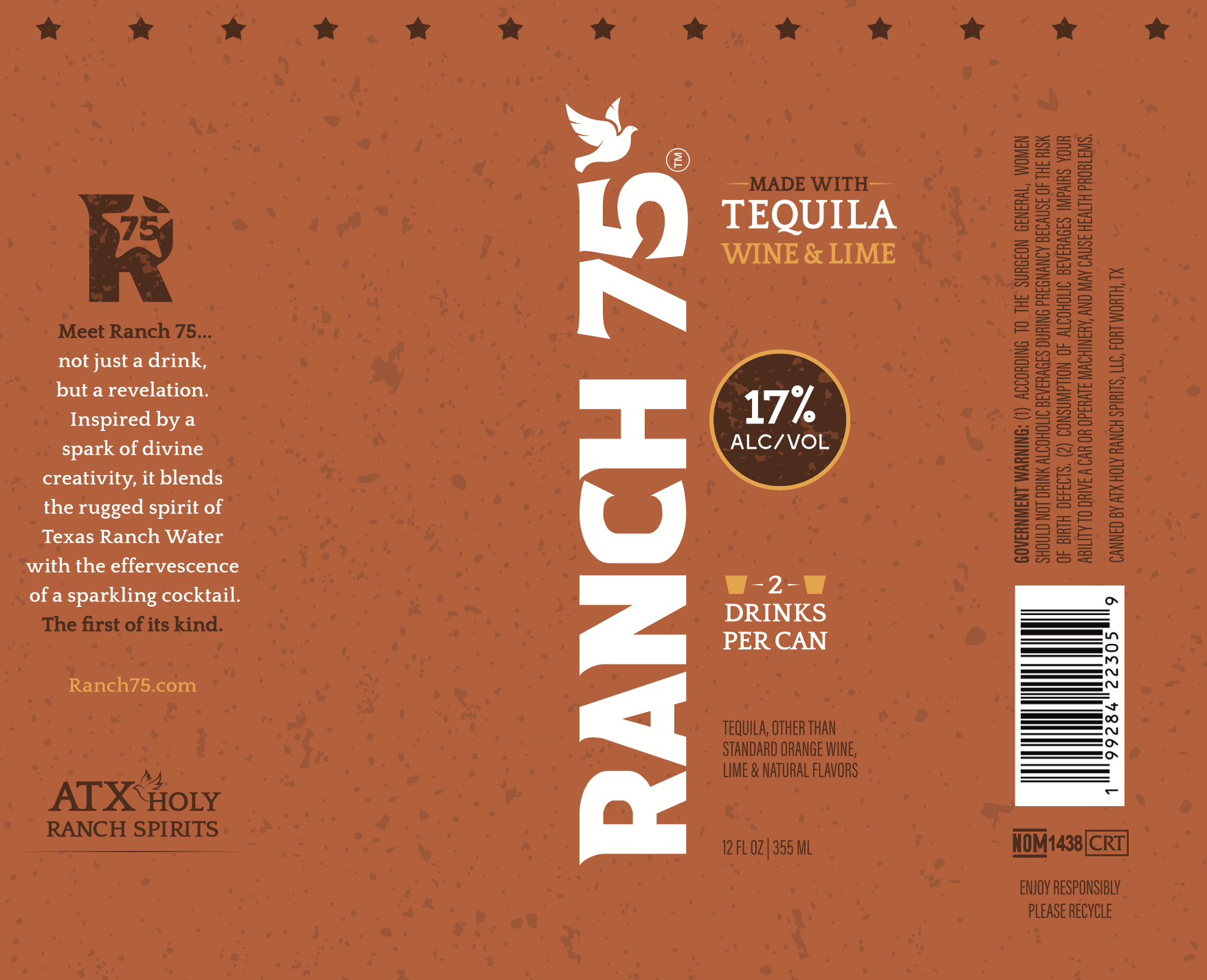 TABC label artwork for RANCH 75