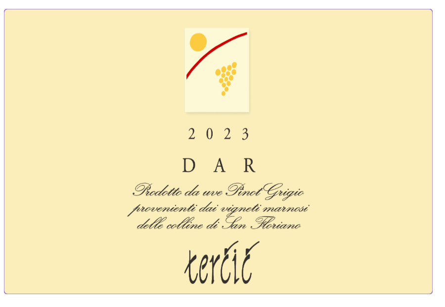 TABC label artwork for Tercic Dar Pinot Grigio
