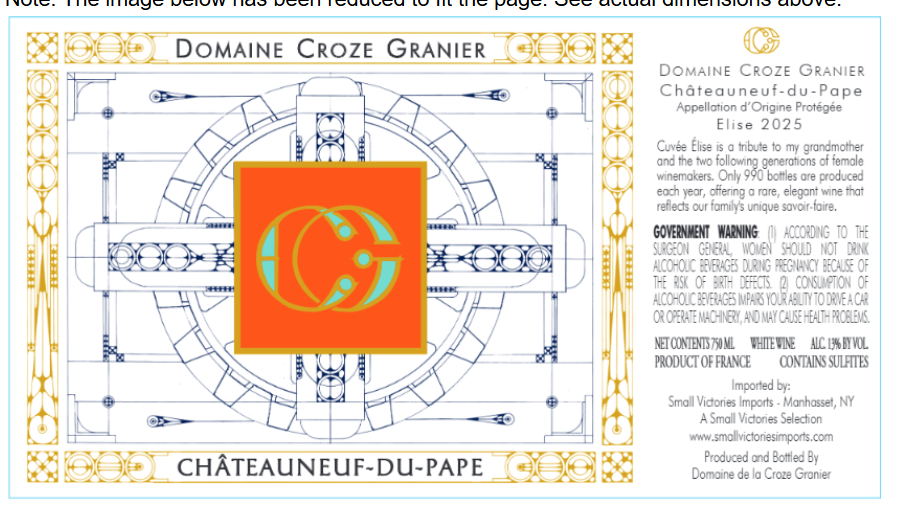 TABC label artwork for Domaine Croze-Granier Chateauneuf-du-Pape White Wine