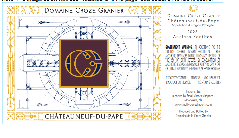 TABC label artwork for Domaine Croze-Granier Chateauneuf-du-Pape Red Wine
