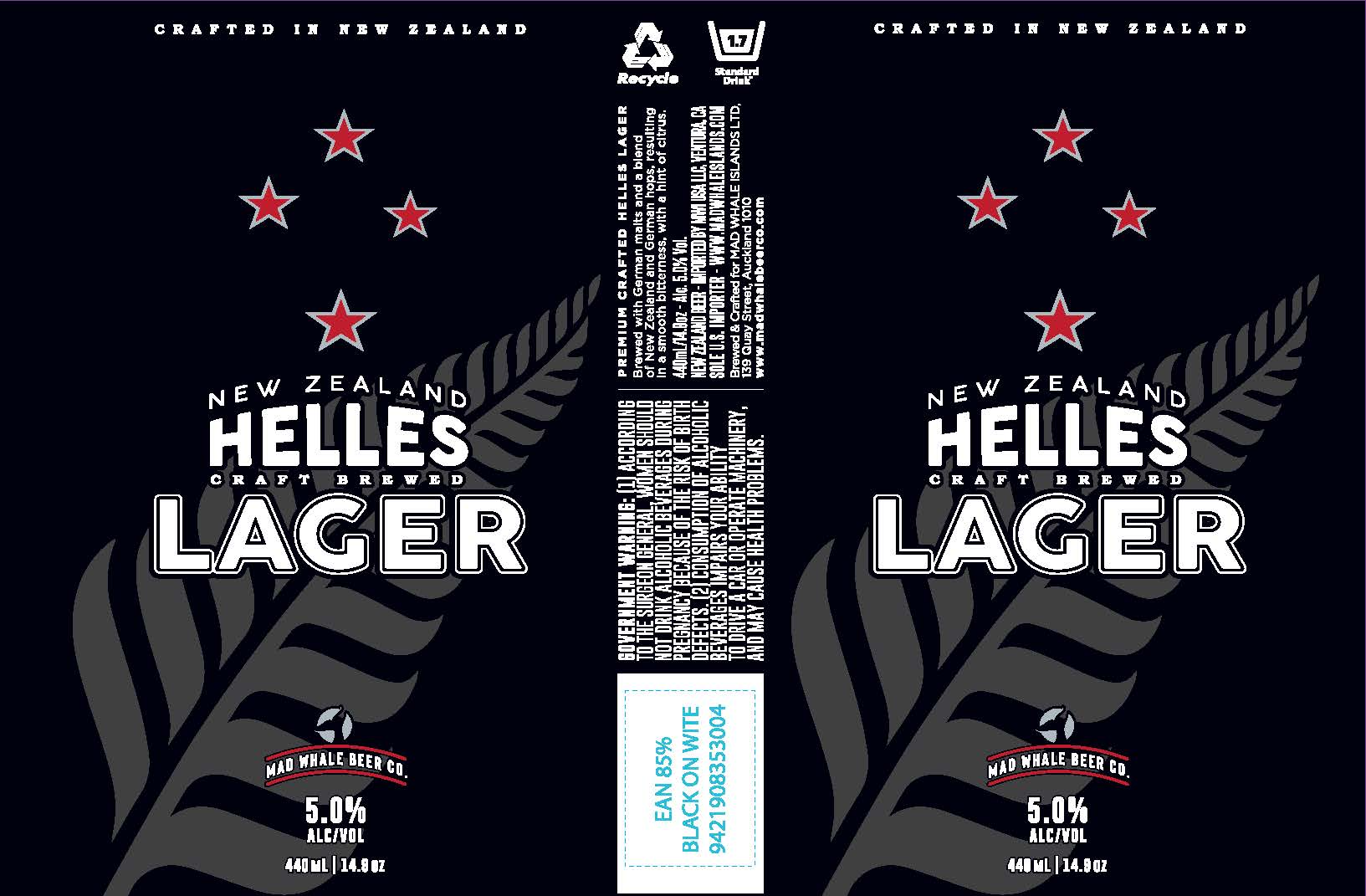 TABC label artwork for Mad Whale Beer Company New Zealand Helles Lager