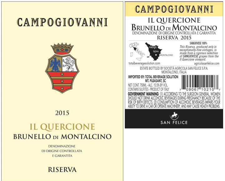 TABC label artwork for CAMPOGIOVANNI IL QUERCIONE SANGIOVESE