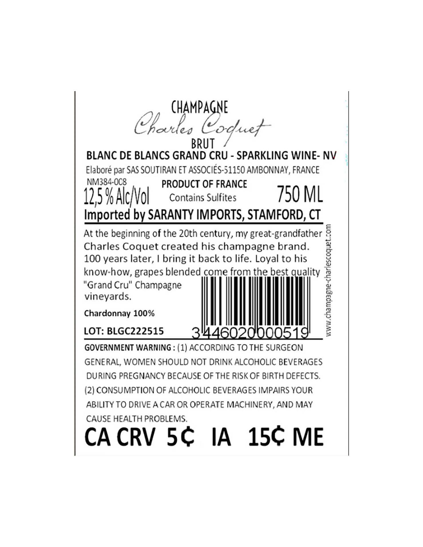 TABC label artwork for Charles Coquet Grand Cru Blanc De Blancs