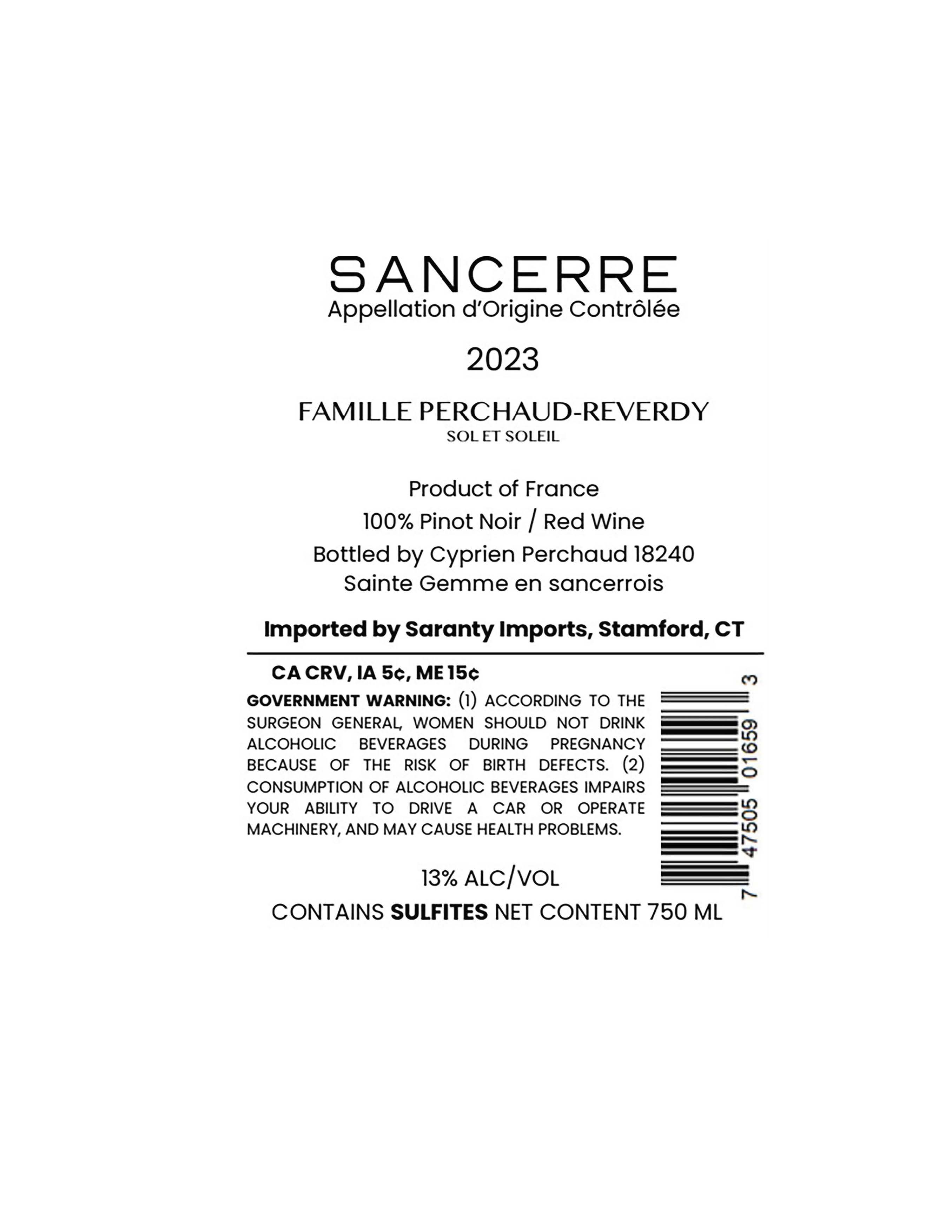TABC label artwork for FAMILLE PERCHAUD REVERDY SOL ET SOLIEL SANCERRE