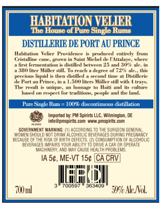 TABC label artwork for Habitation Velier Distillerie de Port au Prince