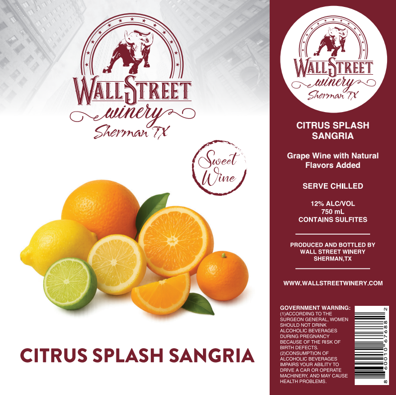TABC label artwork for WALL STREET WINERY CITRUS SPLASH SANGRIA
