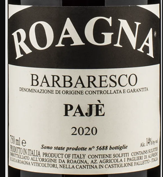 TABC label artwork for ROAGNA PAJE