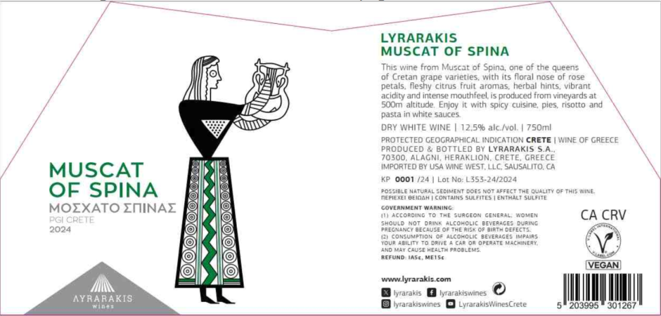 TABC label artwork for LYRARAKIS QUEEN MUSCAT OF SPINA CRETE WHITE WINE