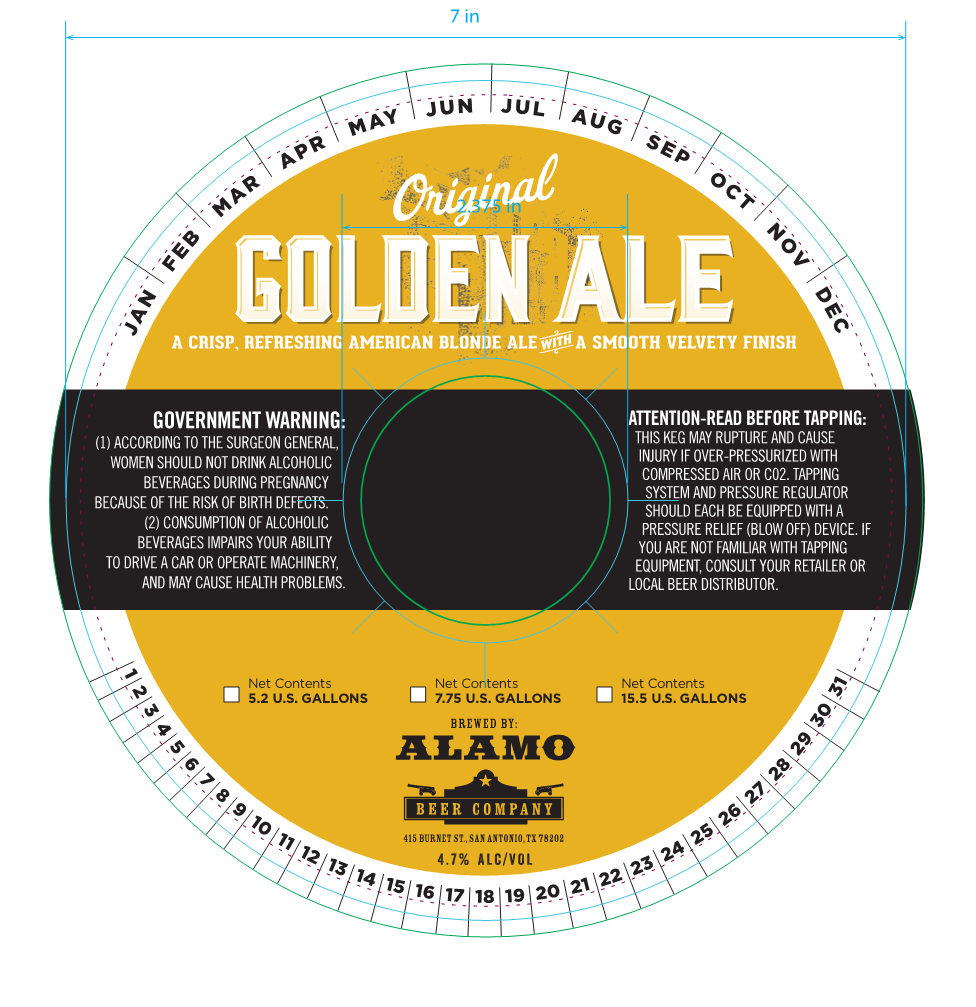 TABC label artwork for Alamo Golden Ale