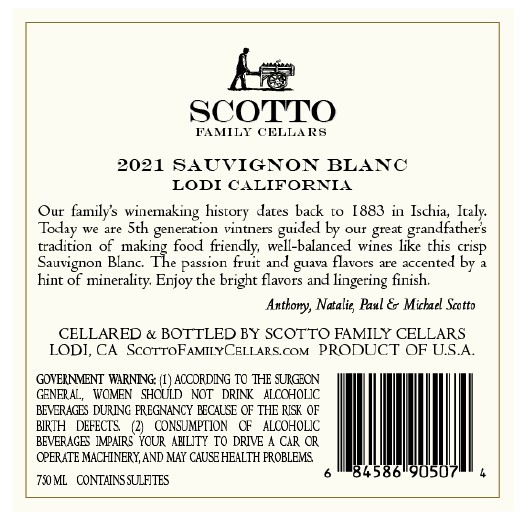 TABC label artwork for Scotto Family Cellars Sauvignon Blanc Lodi