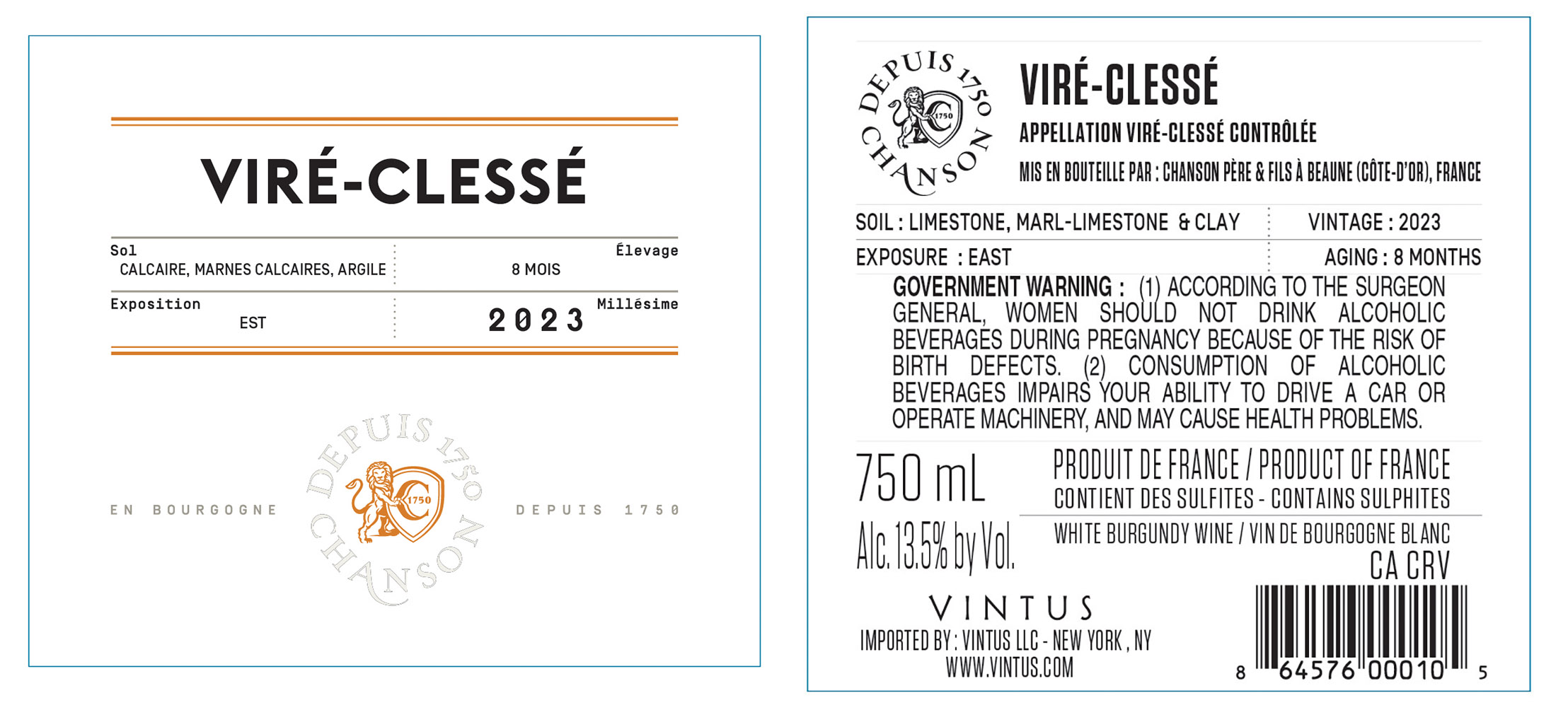 TABC label artwork for Chanson White Burgundy Vire-Clesse Controlee