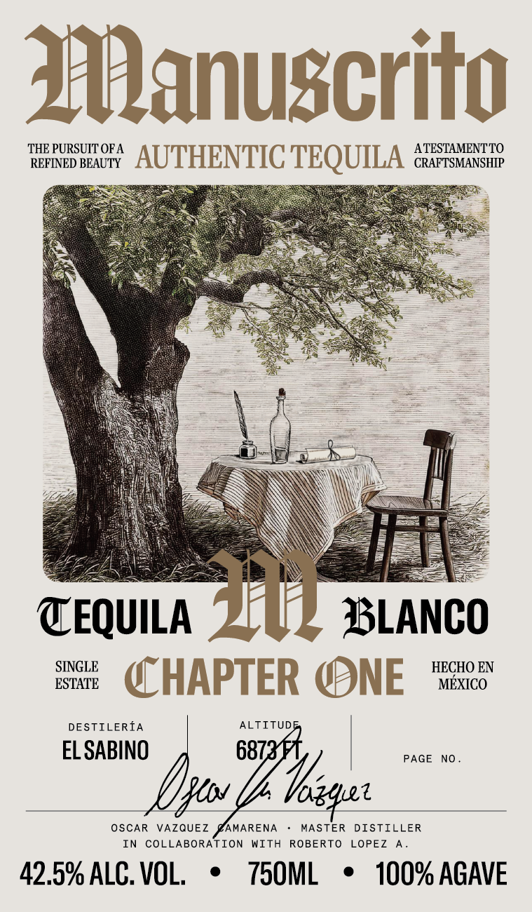 TABC label artwork for Manuscrito Authentic Tequila Blanco Chapter One
